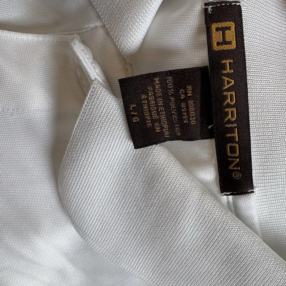Harriton Mens L White Polo Shirt Business Casual Golf Core Polyester Pocket